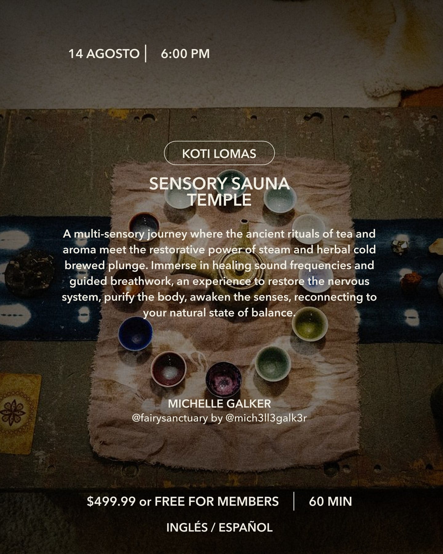 Koti Lomas August 14 Sensory Sauna Temple event flyer