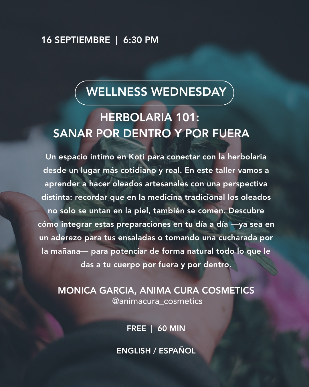 Koti Condesa September 16 2026 Herbolaria 101 event flyer