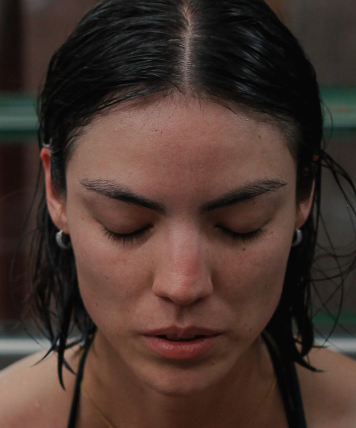 A guest completing a cold plunge at Koti Condesa